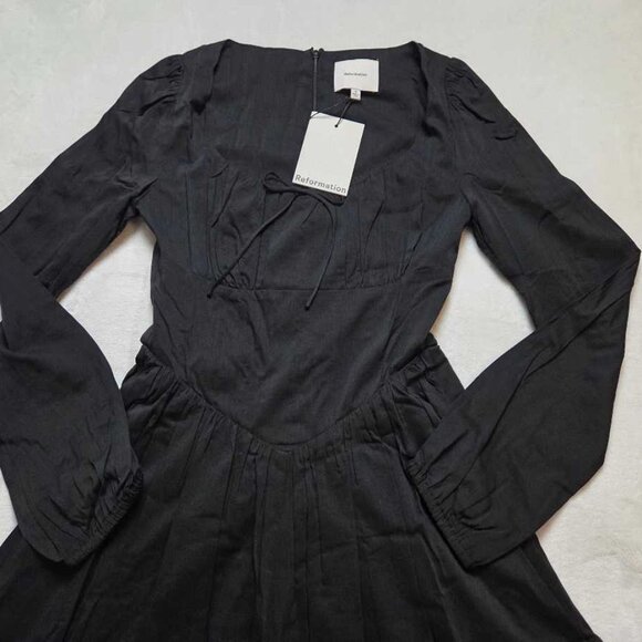 New 0 Reformation (from Anthropologie) Oria Midi Dress in black *Runs small - Picture 4 of 10